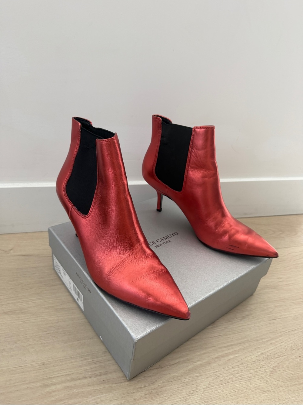 Vince Camuto Metallic Red Pointed-Toe Ankle Booties